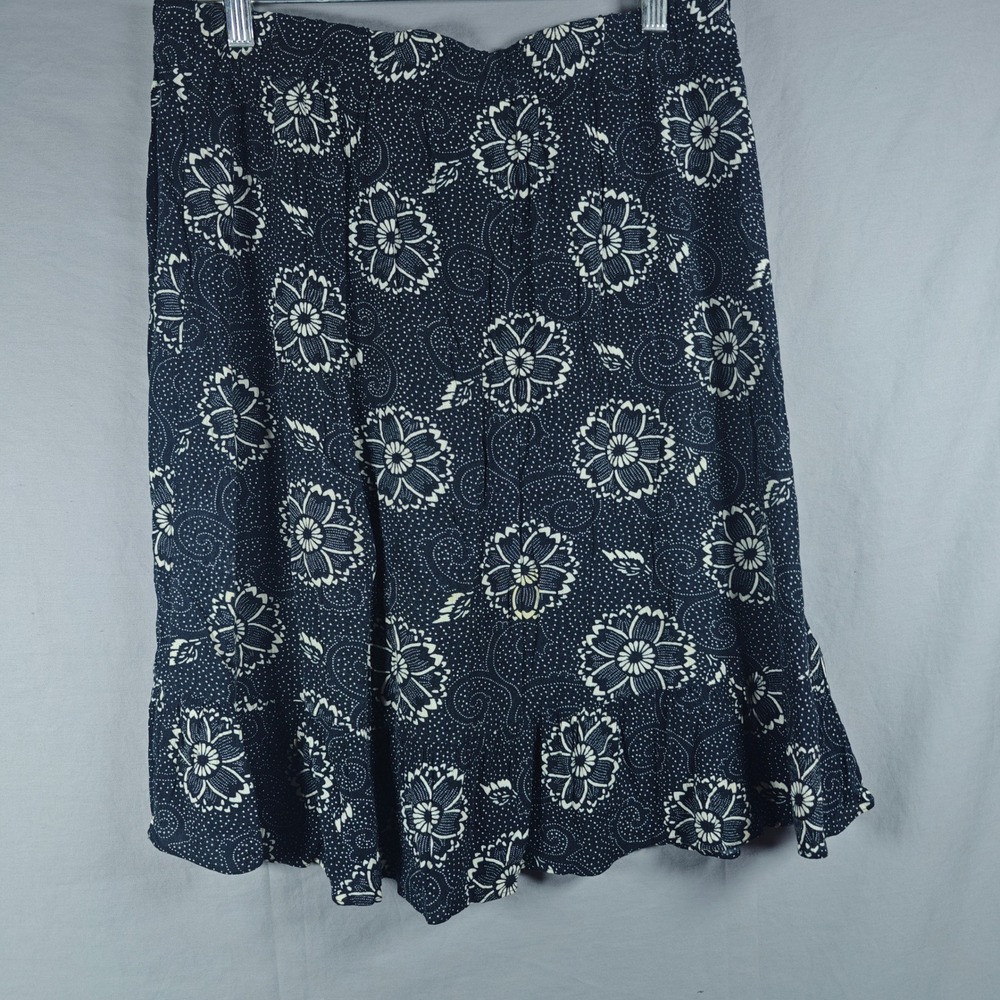 Sag Harbor Navy Blue Floral Polka Dot Ruffle Hem Midi Skirt Womens Medium